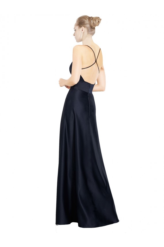 Cetim Alças finas Sem Mangas Comprimento Chão Vestidos de Madrinha / Vestidos de Festa Baratos