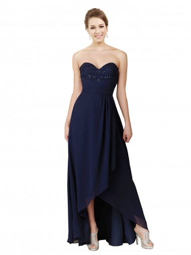 Chiffon Amor Sem Mangas Comprimento Chão Linha A Alto Baixo, Vestidos de Madrinha Baratos