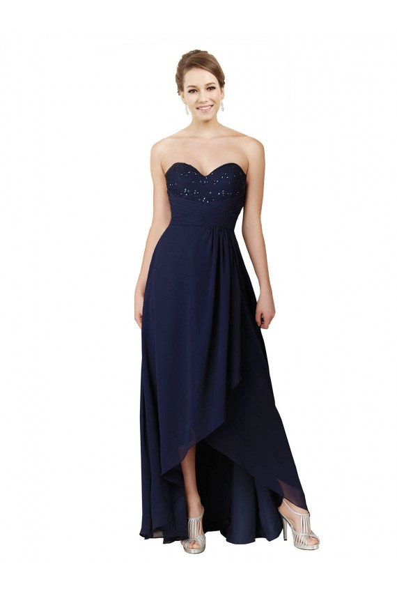 Chiffon Amor Sem Mangas Comprimento Chão Linha A Alto Baixo, Vestidos de Madrinha Baratos
