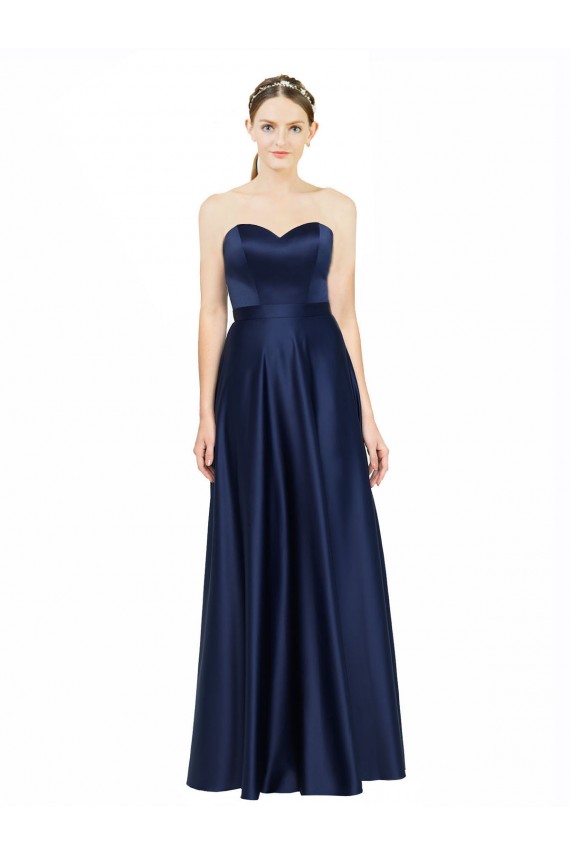 Cetim Elástico Amor Sem Mangas Lombar Comprimento Chão Vestidos de Madrinha / Vestidos de Noite Baratos