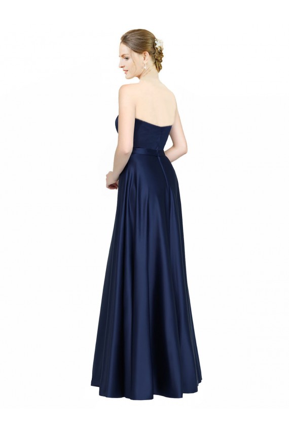 Cetim Elástico Amor Sem Mangas Lombar Comprimento Chão Vestidos de Madrinha / Vestidos de Noite Baratos