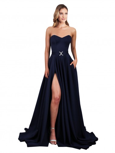 Crepe Esticado Amor Sem Mangas Lombar Comprimento Chão Marinha Negra Longo Vestidos de Madrinha / Vestidos de Noite / Vestidos de Festa Baratos