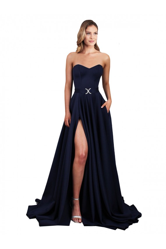 Crepe Esticado Amor Sem Mangas Lombar Comprimento Chão Marinha Negra Longo Vestidos de Madrinha / Vestidos de Noite / Vestidos de Festa Baratos