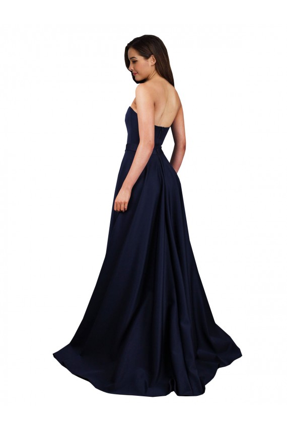 Crepe Esticado Amor Sem Mangas Lombar Comprimento Chão Marinha Negra Longo Vestidos de Madrinha / Vestidos de Noite / Vestidos de Festa Baratos