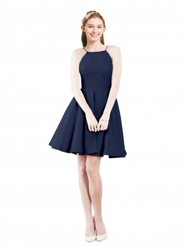 Cetim Cabeçada Sem Mangas Abrir de volta Comprimento Joelho Vestidos de Madrinha / Vestidos de Cocktail / Vestidos de Homecoming Baratos
