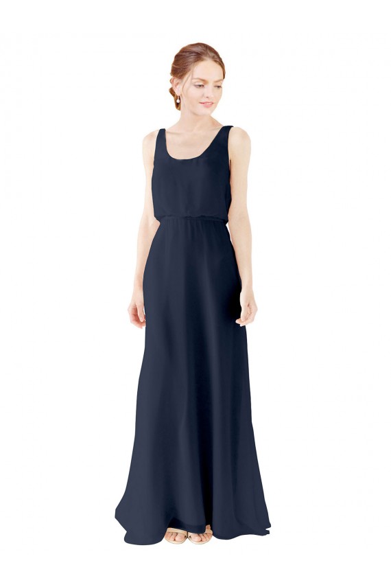 Chiffon Colher Sem Mangas Abrir de volta Comprimento Chão Vestidos de Madrinha Baratos