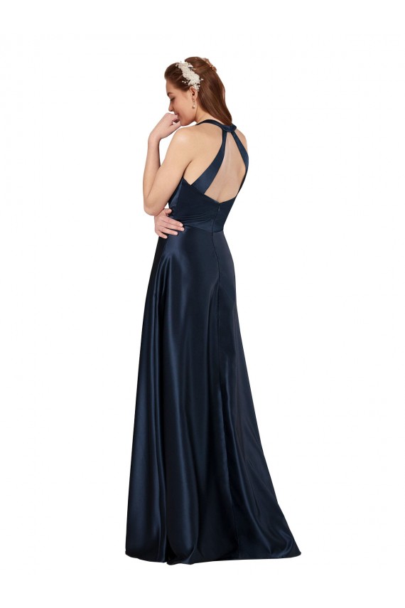 Cetim Decote V Sem Mangas Buraco da fechadura Comprimento Chão Vestidos de Madrinha / Vestidos de Noite / Vestidos de Festa Baratos