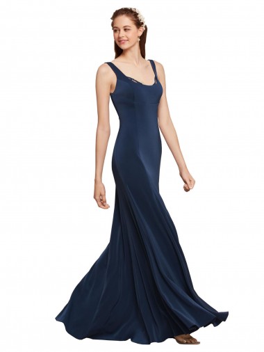 Crepe Esticado Decote redondo Sem Mangas Lombar Comprimento Chão Vestidos de Madrinha / Vestidos de Noite / Vestidos de Festa Baratos