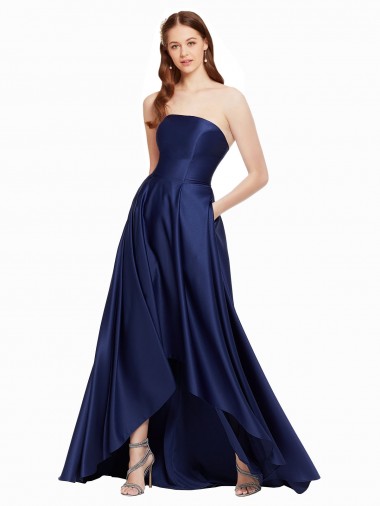 Cetim Sem alças Sem Mangas Lombar Comprimento Chão Linha A Vestidos de Madrinha / Vestidos de Noite / Vestidos de Festa Baratos