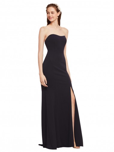 Crepe Esticado Sem alças Sem Mangas Lombar Comprimento Chão Marinha Negra Vestidos de Madrinha / Vestidos de Noite / Vestidos de Festa Baratos