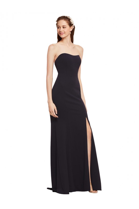 Crepe Esticado Sem alças Sem Mangas Lombar Comprimento Chão Marinha Negra Vestidos de Madrinha / Vestidos de Noite / Vestidos de Festa Baratos