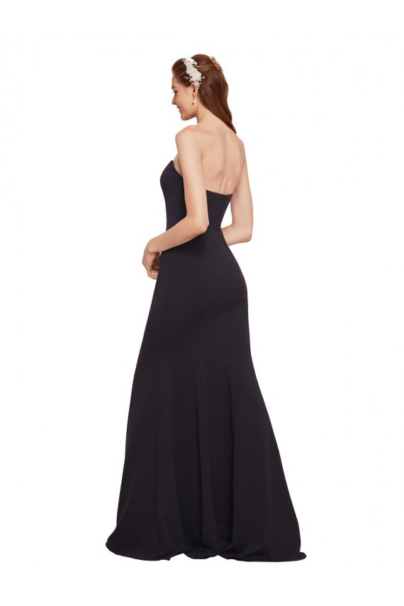 Crepe Esticado Sem alças Sem Mangas Lombar Comprimento Chão Marinha Negra Vestidos de Madrinha / Vestidos de Noite / Vestidos de Festa Baratos