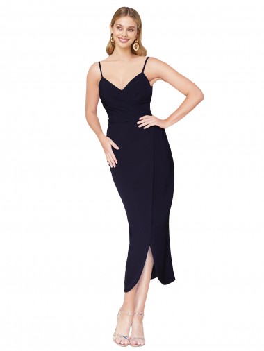 Crepe Esticado Alças finas Sem Mangas Costas em V Comprimento Joelho Sereia Vestidos de Madrinha / Vestidos de Noite / Vestidos de Festa Baratos
