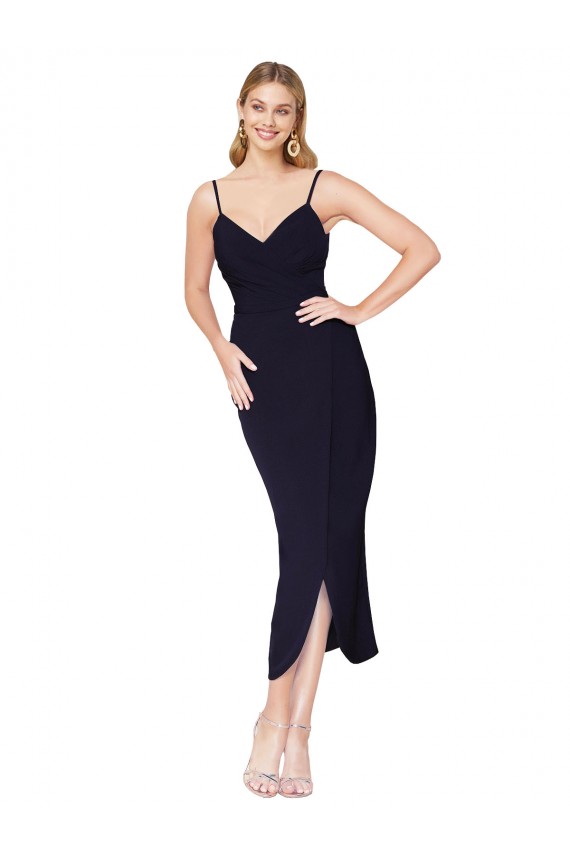 Crepe Esticado Alças finas Sem Mangas Costas em V Comprimento Joelho Sereia Vestidos de Madrinha / Vestidos de Noite / Vestidos de Festa Baratos
