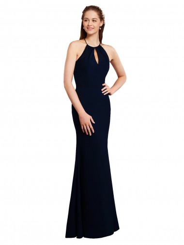Chiffon Cabeçada Sem Mangas Criss Cruz Comprimento Chão Longo Sereia Vestidos de Madrinha Baratos