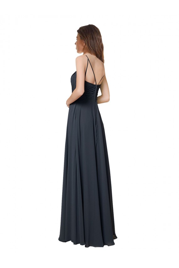 Chiffon Decote V Sem Mangas Criss Cruz Comprimento Chão Vestidos de Madrinha Baratos