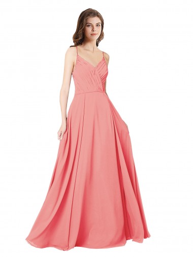 Chiffon Decote V Sem Mangas Criss Cruz Comprimento Chão Vestidos de Madrinha Baratos