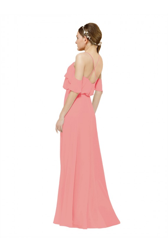 Chiffon Fora do Ombro Sem Mangas Comprimento Chão Melancia Linha A Vestidos de Madrinha Baratos