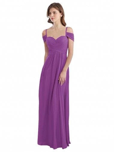 Chiffon Amor Ombro Frio Comprimento Chão Vestidos de Madrinha Baratos
