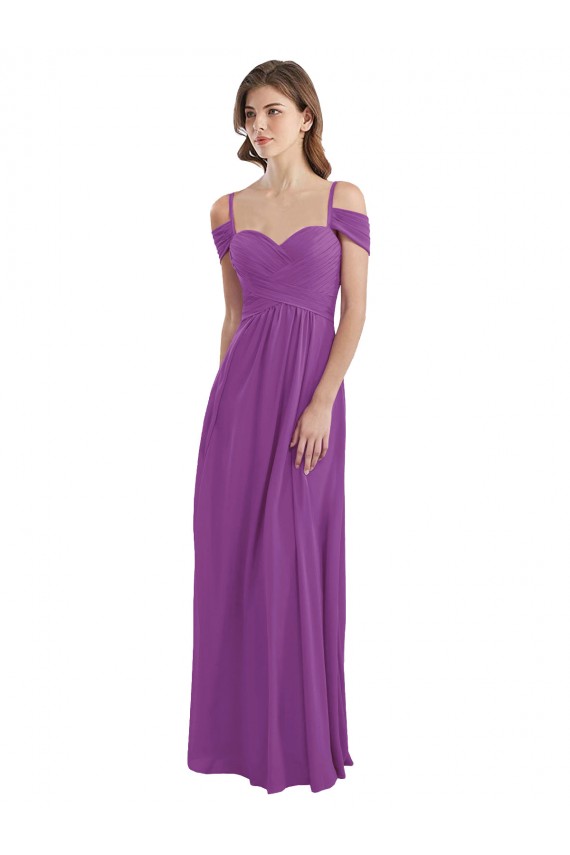 Chiffon Amor Ombro Frio Comprimento Chão Vestidos de Madrinha Baratos