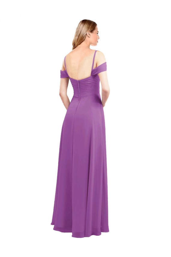 Chiffon Amor Ombro Frio Comprimento Chão Vestidos de Madrinha Baratos