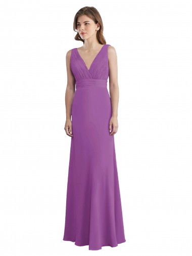 Chiffon Decote V Sem Mangas Lombar Comprimento Chão Linha A Longo Vestidos de Madrinha Baratos