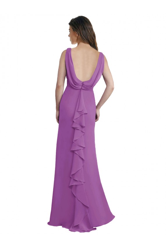 Chiffon Decote V Sem Mangas Lombar Comprimento Chão Linha A Longo Vestidos de Madrinha Baratos