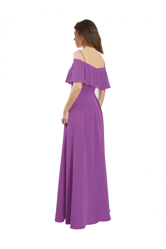 Chiffon Fora do Ombro Mangas Esvoaçantes Comprimento Chão Linha A Vestidos de Madrinha Baratos