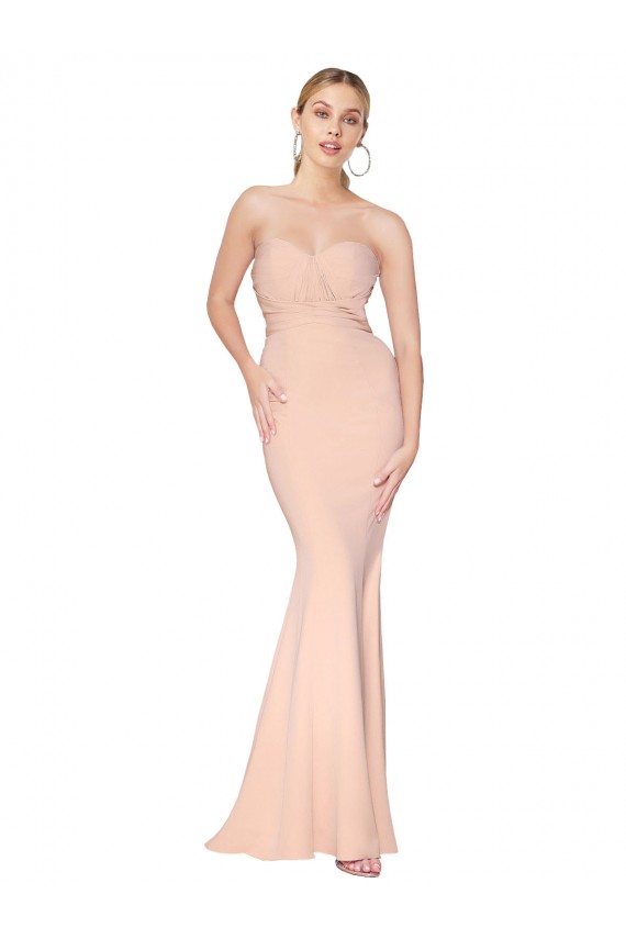 Crepe Esticado Amor Sem Mangas Comprimento Chão Vestidos de Madrinha / Vestidos de Noite / Vestidos de Festa Baratos