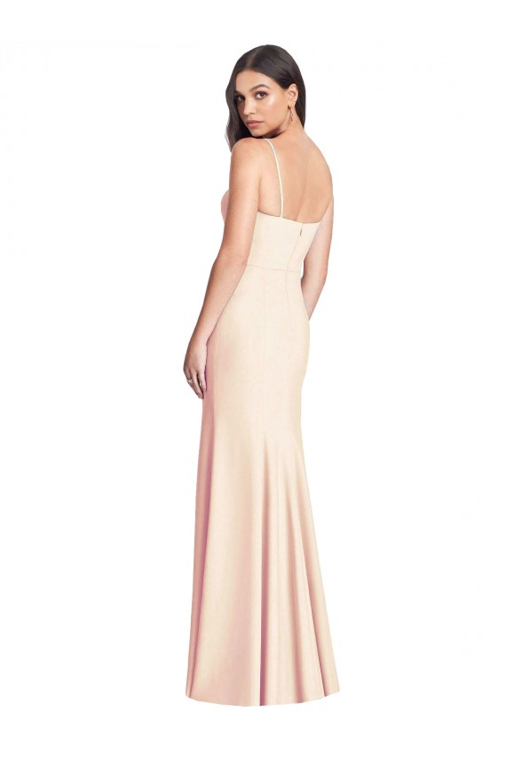 Crepe Esticado Alças finas Sem Mangas Comprimento Chão Vestidos de Madrinha / Vestidos de Festa Baratos