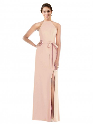 Crepe Esticado Cabeçada Sem Mangas Criss Cruz Comprimento Chão Trombeta Vestidos de Madrinha / Vestidos de Noite / Vestidos de Festa Baratos