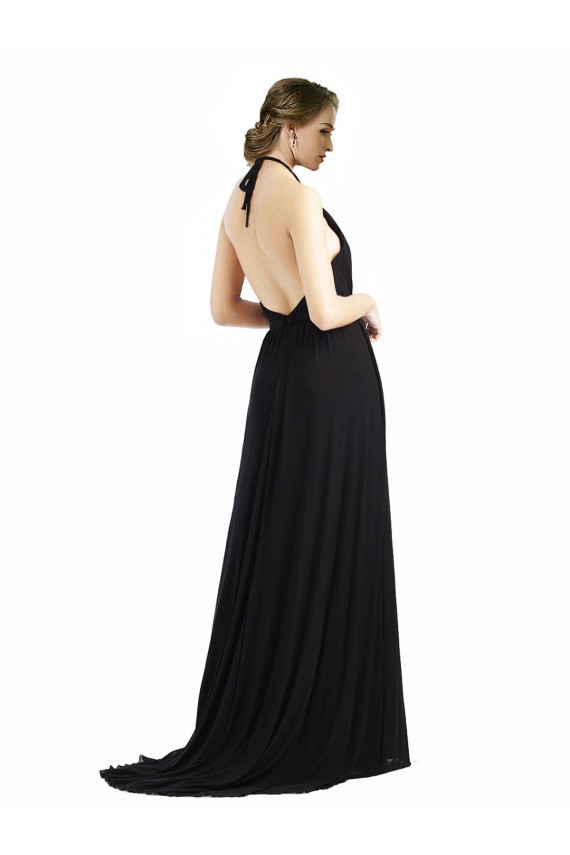 Chiffon Cabeçada Sem Mangas Lombar Comprimento Chão Longo Linha A Vestidos de Madrinha Baratos