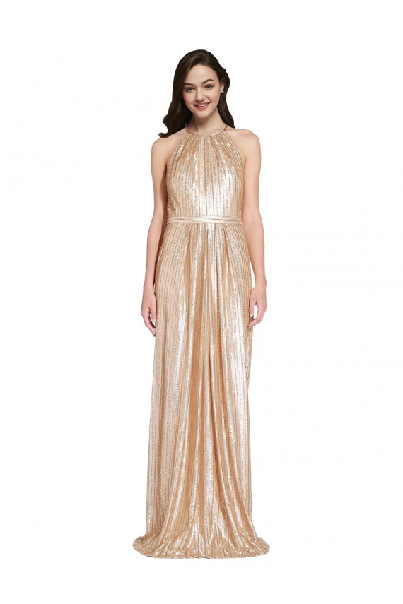 Lantejoulas Cabeçada Sem Mangas Comprimento Chão Bainha Vestidos de Madrinha / Vestidos de Noite / Vestidos de Festa Baratos