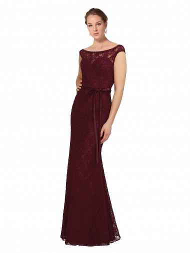 Chiffon Barco Mangas Curtas Comprimento Chão Vestidos de Madrinha Baratos