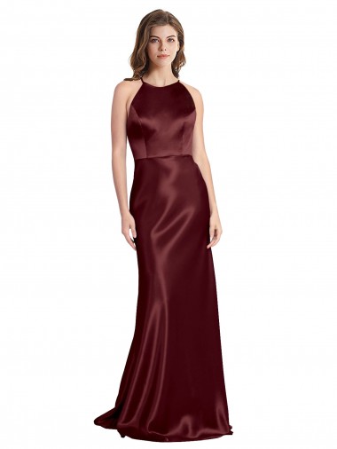 Cetim Elástico Alças finas Sem Mangas Comprimento Chão Linha A Vestidos de Madrinha / Vestidos de Noite / Vestidos de Festa Baratos