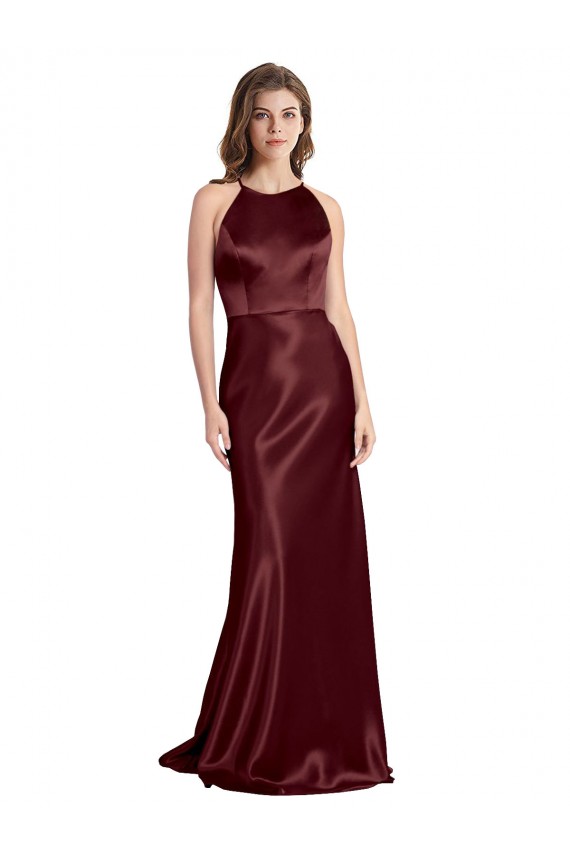 Cetim Elástico Alças finas Sem Mangas Comprimento Chão Linha A Vestidos de Madrinha / Vestidos de Noite / Vestidos de Festa Baratos