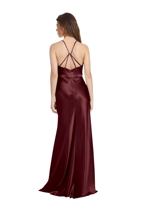 Cetim Elástico Alças finas Sem Mangas Comprimento Chão Linha A Vestidos de Madrinha / Vestidos de Noite / Vestidos de Festa Baratos