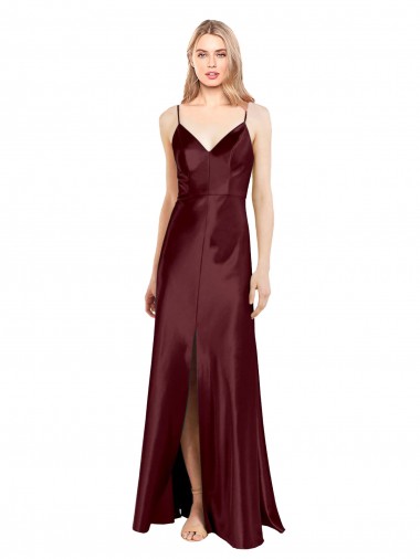 Cetim Elástico Alças finas Sem Mangas Comprimento Chão Vestidos de Madrinha / Vestidos de Noite / Vestidos de Festa Baratos