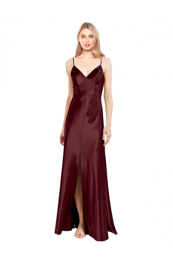 Cetim Elástico Alças finas Sem Mangas Comprimento Chão Vestidos de Madrinha / Vestidos de Noite / Vestidos de Festa Baratos