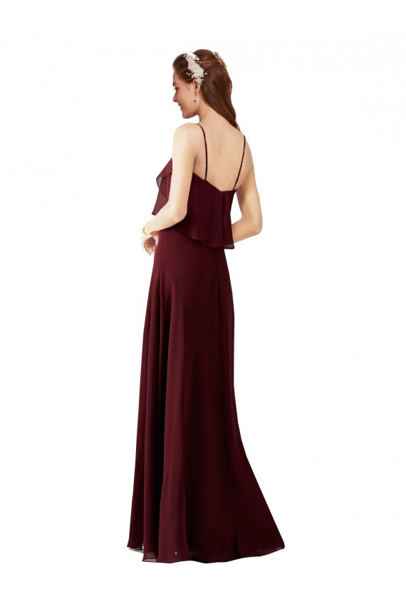 Chiffon Alças finas Sem Mangas Comprimento Chão Ouro Borgonha Vestidos de Madrinha Baratos