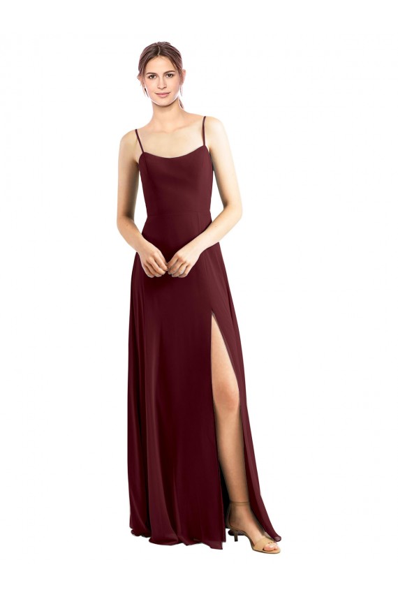 Chiffon Alças finas Sem Mangas Comprimento Chão Linha A Vestidos de Festa Baratos