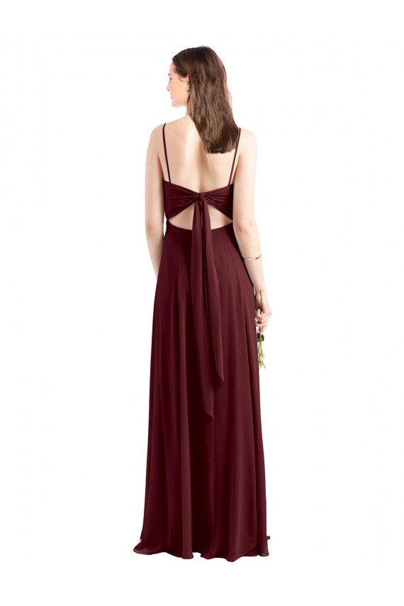 Chiffon Alças finas Sem Mangas Comprimento Chão Linha A Vestidos de Festa Baratos
