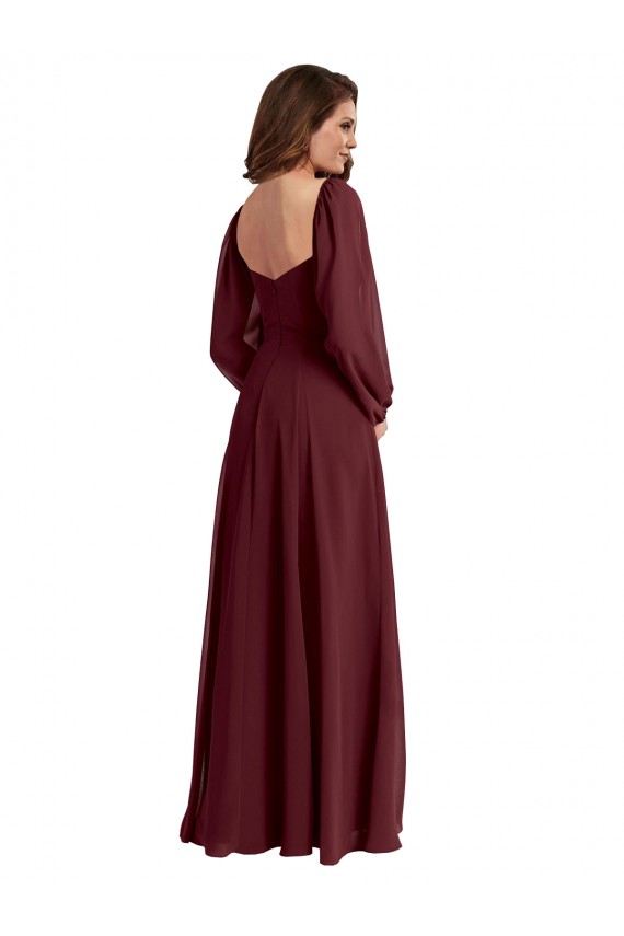 Chiffon Decote Quadrado Mangas Compridas Comprimento Chão Vestidos de Madrinha Baratos