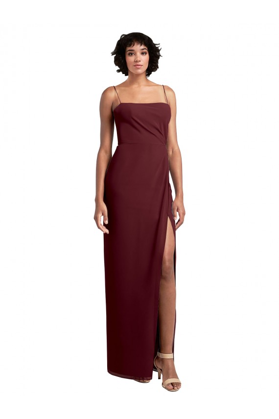Chiffon Alças finas Sem Mangas Lombar Comprimento Chão Linha A Vestido de Madrinha Baratos