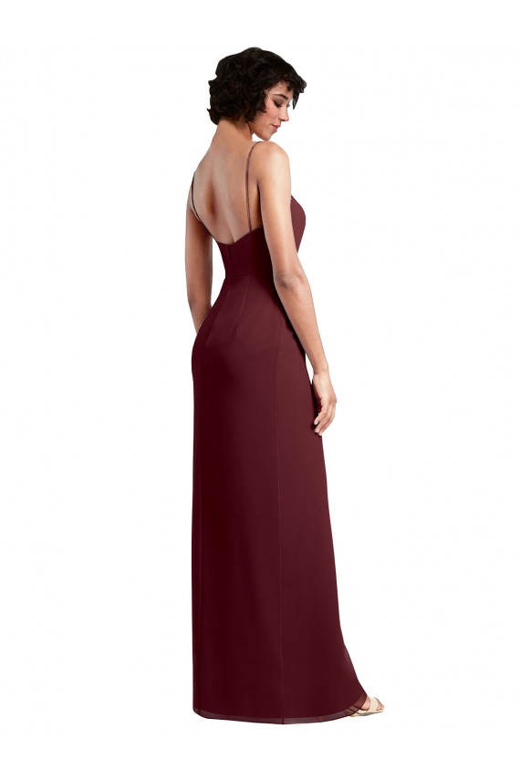 Chiffon Alças finas Sem Mangas Lombar Comprimento Chão Linha A Vestido de Madrinha Baratos