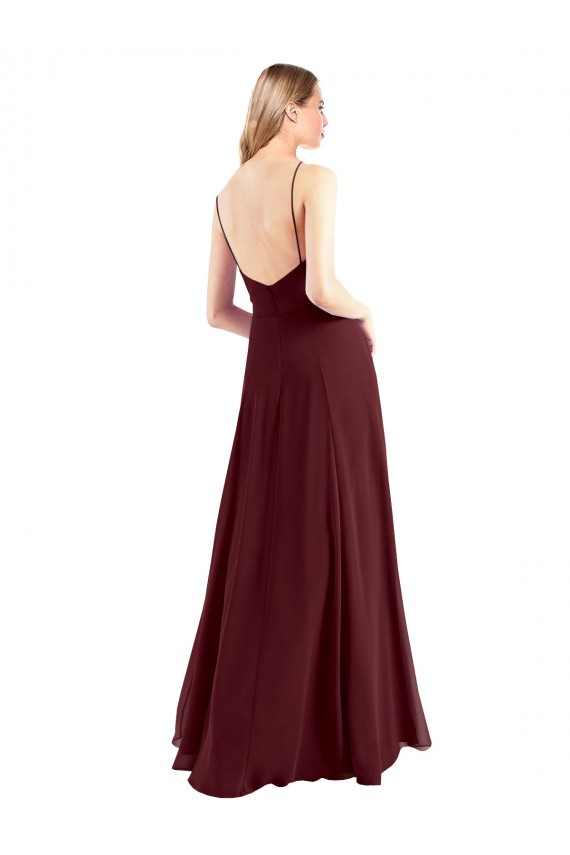 Chiffon Alças finas Sem Mangas Lombar Comprimento Chão Vestidos de Festa Baratos