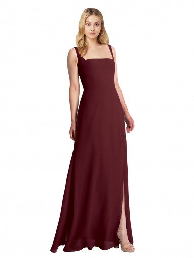 Chiffon Decote Quadrado Sem Mangas Lombar Comprimento Chão Vestidos de Madrinha Baratos