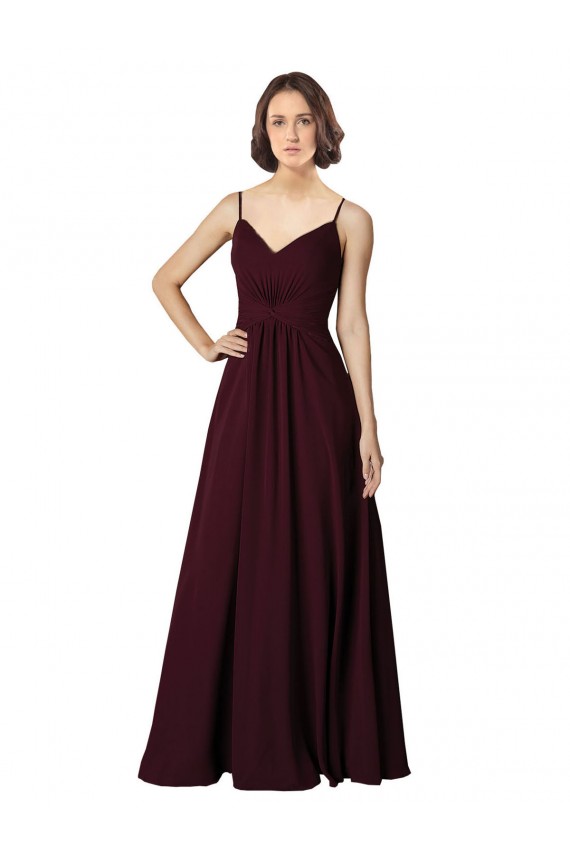 Chiffon Decote V Sem Mangas Comprimento Chão Ouro Borgonha Linha A Vestidos de Madrinha Baratos