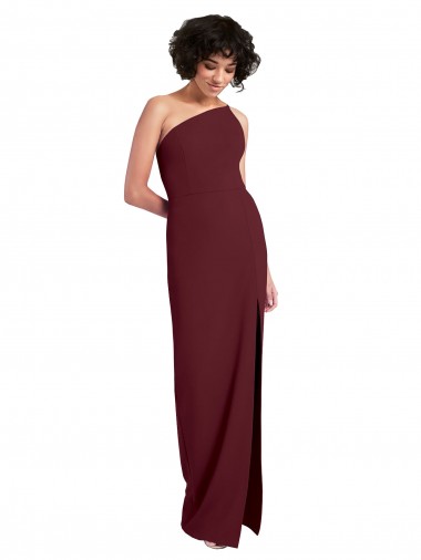 Crepe Esticado Um Ombro Sem Mangas Comprimento Chão Ouro Borgonha Bainha Vestidos de Madrinha / Vestidos de Noite / Vestidos de Festa Baratos