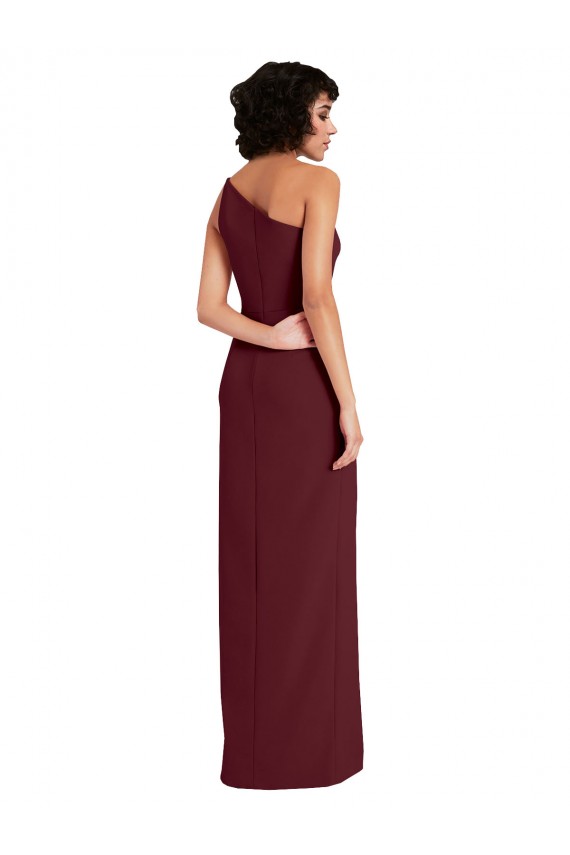 Crepe Esticado Um Ombro Sem Mangas Comprimento Chão Ouro Borgonha Bainha Vestidos de Madrinha / Vestidos de Noite / Vestidos de Festa Baratos
